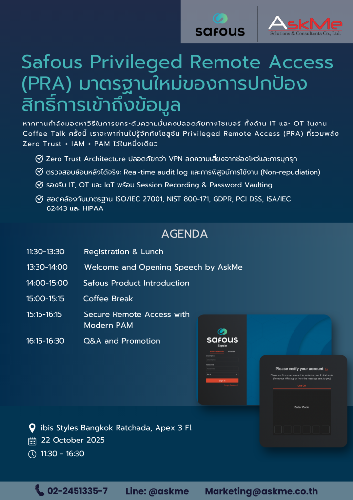 EDM - Safous Privileged Remote Access (PRA): มาตรฐานใหม่ของการปกป้องสิทธิ์การเข้าถึงข้อมูล
