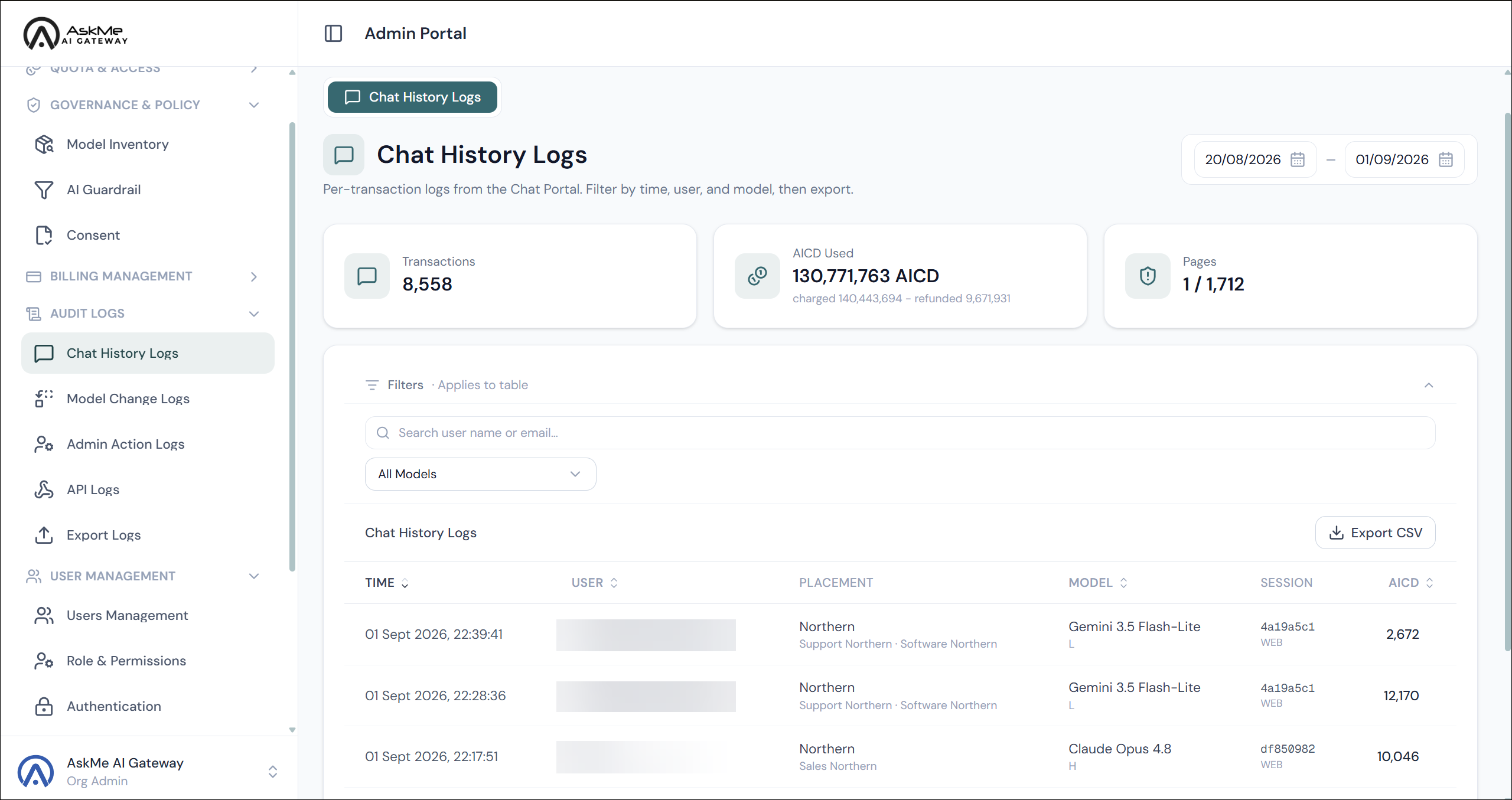 AskMe AI Gateway - Log Management