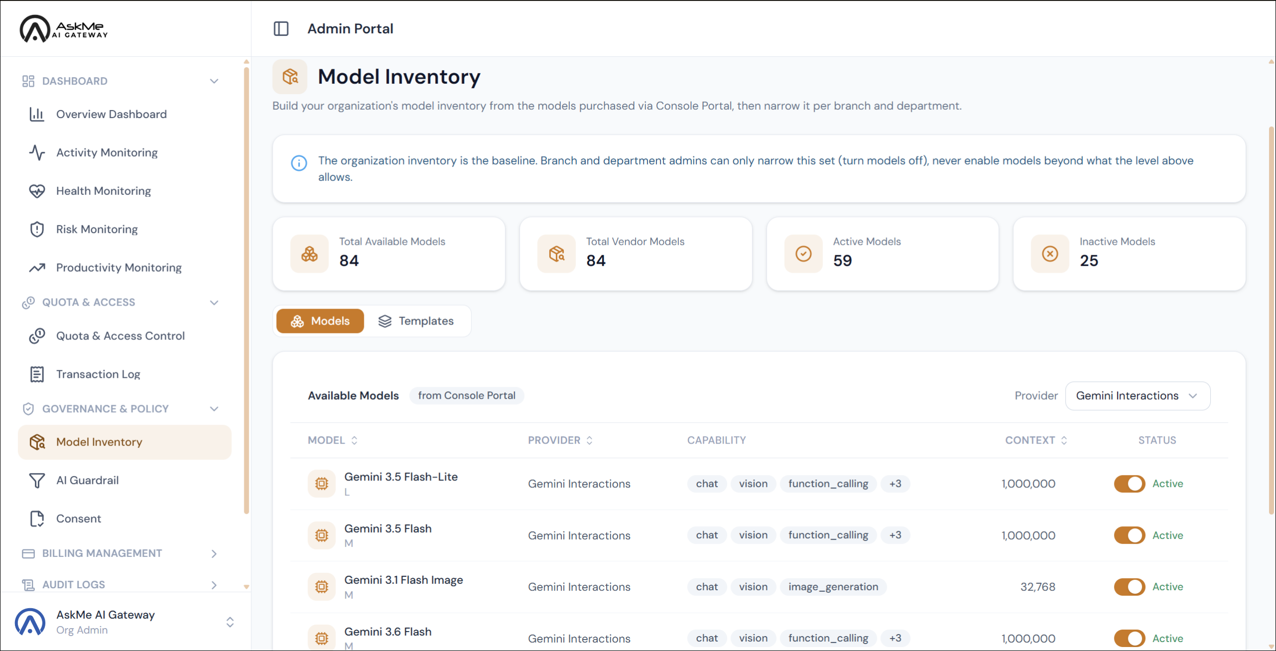 AskMe AI Gateway - Model Inventory