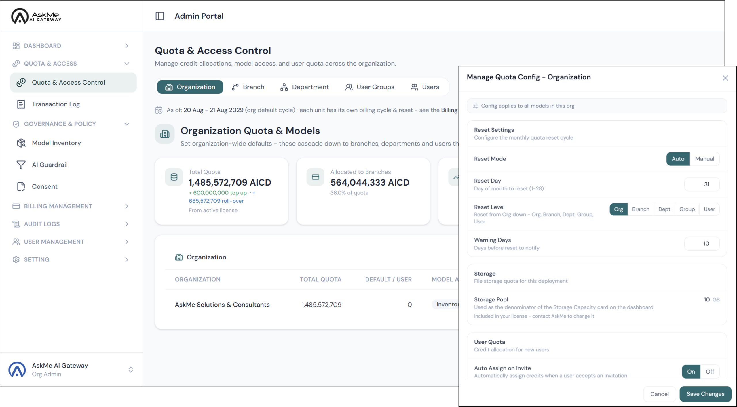 AskMe AI Gateway - Quota Management
