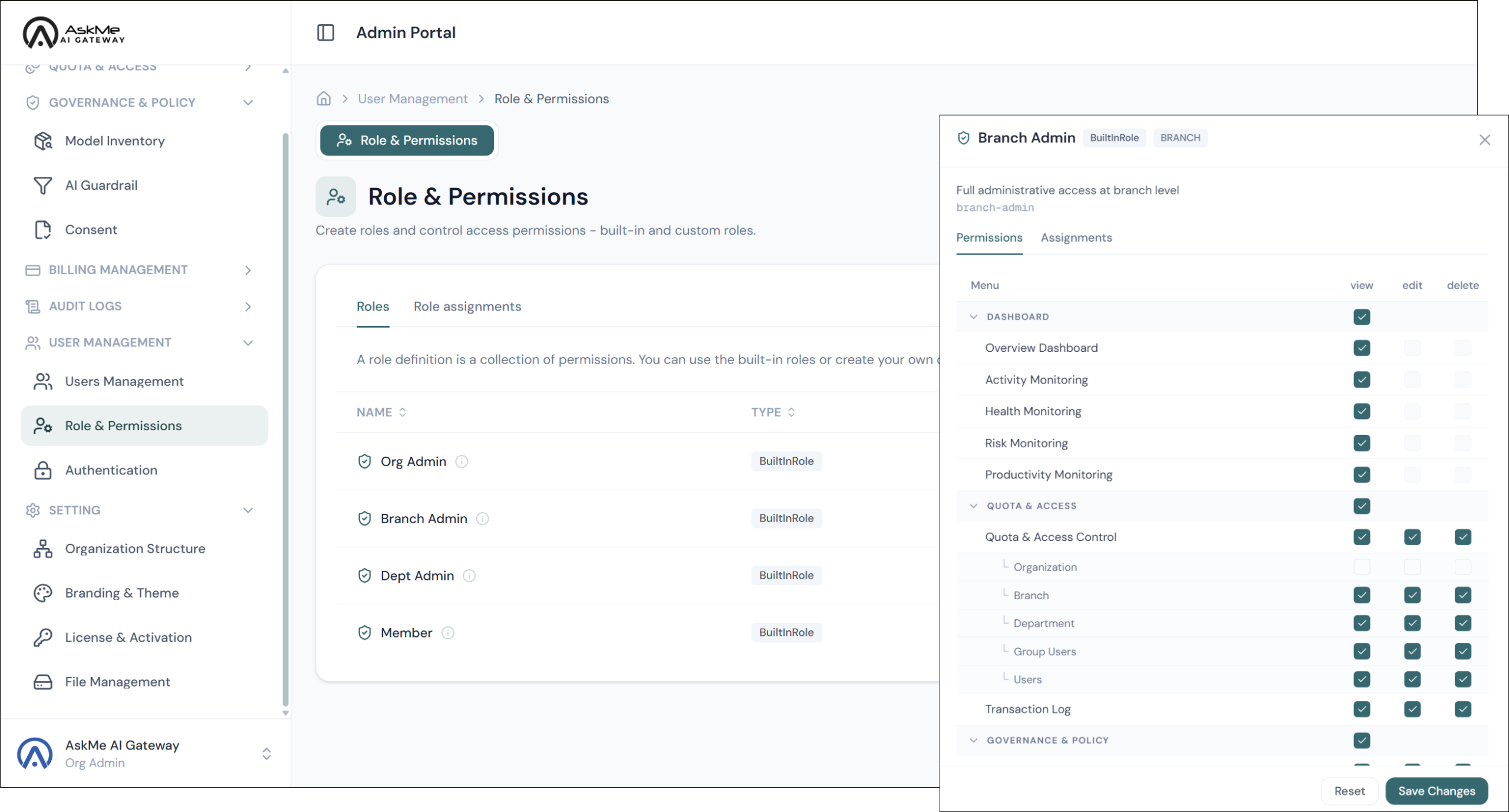 AskMe AI Gateway - Role & Permission Management